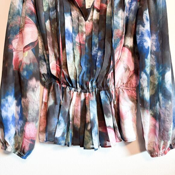 White House Black Market Dreamy Tulip Print Peplum Chiffon Blouse NWT Size S - Picture 7 of 14